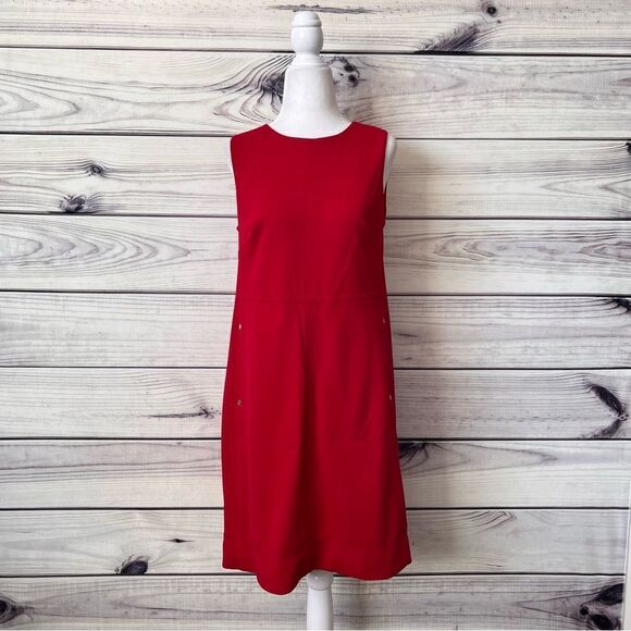 Tommy Hilfiger Red Twill Sleeveless Side Pocket Shift Dress - Picture 4 of 13